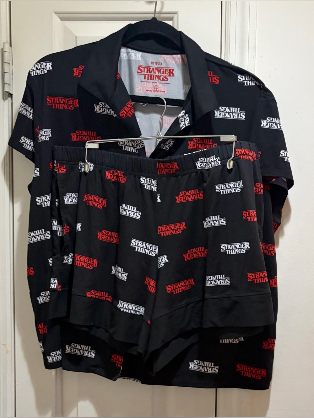 Netflix Stranger Things 2-PieceBlack  Pajama Set with Red & White Logo Print